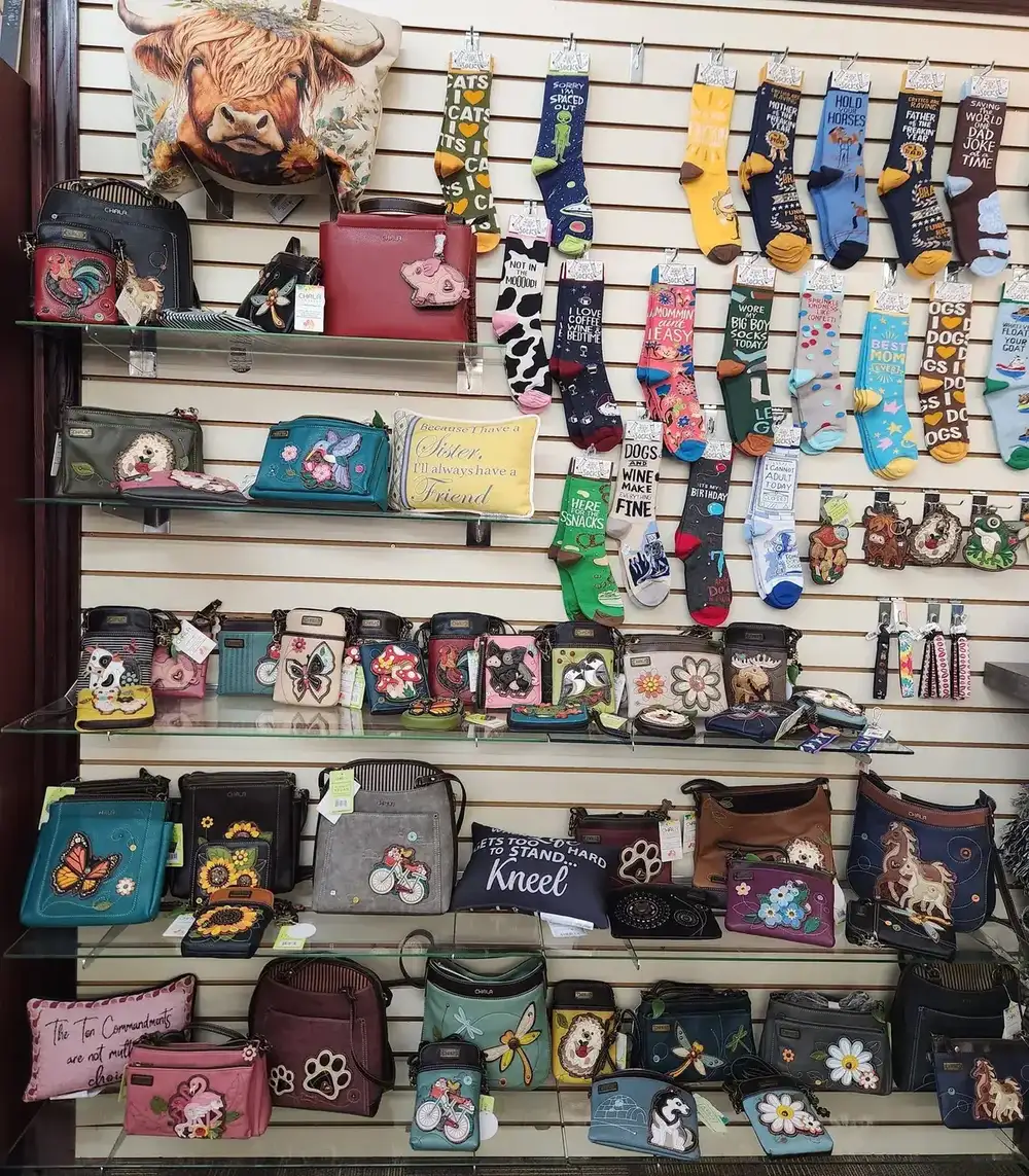 Gift displays with candles and seasonal items at Valley Drug Co.